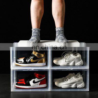 Custom Thicker Version High Transparent Plastic Clear PS Personalised Magnet Side Open Shoe Sneaker Box For Shoe Storage photo-2