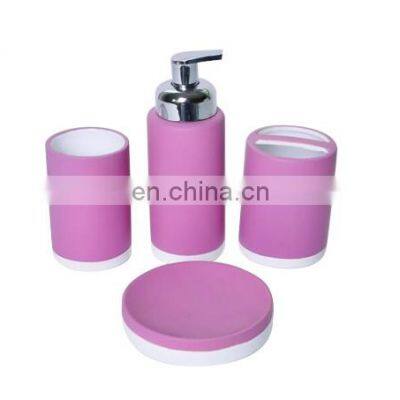 Promotional bathroom ware ceramic Rubber Coating Pink bathroom accessories household set