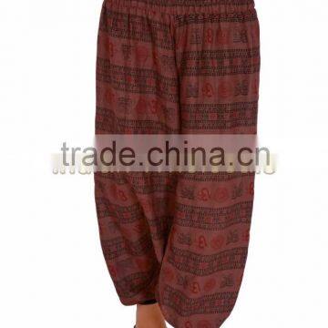 Indian Women Cotton Om Print Brown Color Harem Pants Causal Trouser Yoga Dance Baggy Hippie Genie Boho Casual Pants