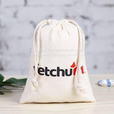 Custom Eco Friendly Organic Muslin Cotton Pouch Promotional Small White Calico Cloth Canvas Drawstring Bag With Logo Printed photo-2