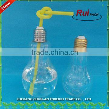 Hot sale plastic 200ml clear PET bottle with aluminum cap / juice beverage bulb shape bottle