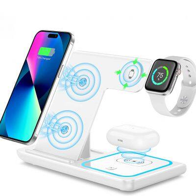 Multifunction Charging Stand with Dimmable LED Light 15W Magnetic Wireless Charger 3 in 1 for Iphone Iwatch Air Pros Charging
