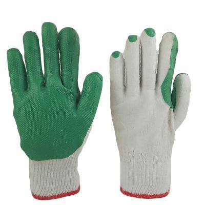 10 gauge white cotton thread knitted green latex film anti-cut construction safety work gloves