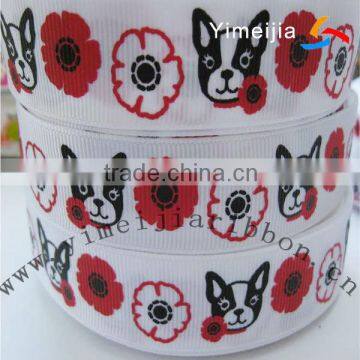 25mm width ribbon dogs printed white grosgrain ribbon