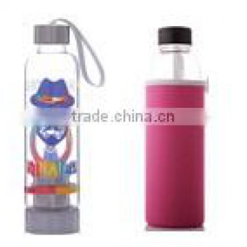 Borosilicate stainless steel strainer glass water bottle