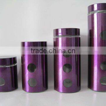 glass canister with color casing