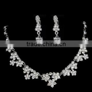 Wholesale Fashion Rhinestone Costume Necklace Set Bridal Silver Plated Jewelry Sets photo-3