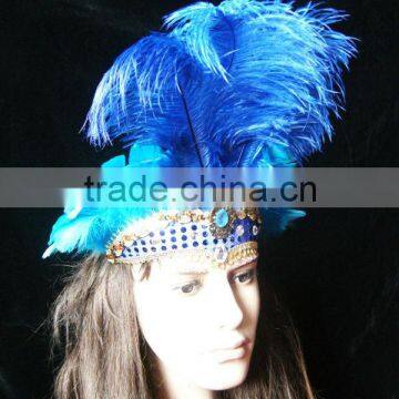 Carnival Headdress Hand Painted(blue Color)Female Headdress With Feather photo-2