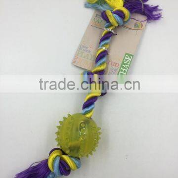 Pet product cotton rope rubber ball toy for dog