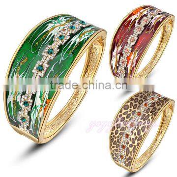 New design green color enamel crystal 18k gold bangle saudi arabia jewelry