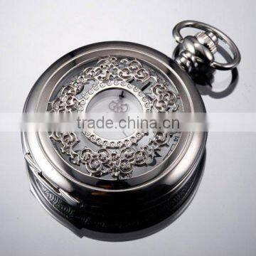 WP002 New Mens Stainless Steel Case White Dial Arabic Numbers Antique Pocket Watch with Chain