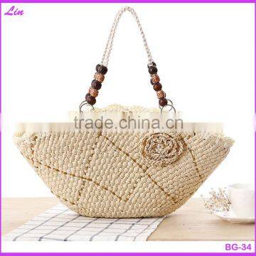 Fashion Girl's Beige Paper Straw Craft Bag
