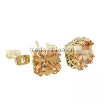 2014 Fashion Style Cheap Wholesale Jewelry Gold Plated Square CZ Stud Earrings