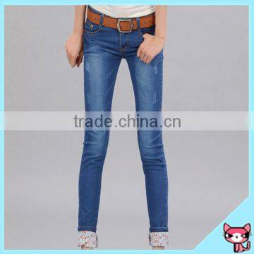 New Fashion Scratch Style Blue Jean Pants for Lady