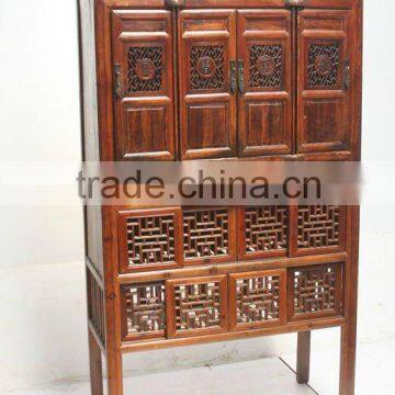 Chinese Antique Tall Kitchen Hand Carved Cabinet Fujian Chest