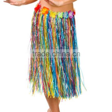 Fashion hawaii costume rainbow color hawaii hula dance skirt with flower decoration BWG-2085