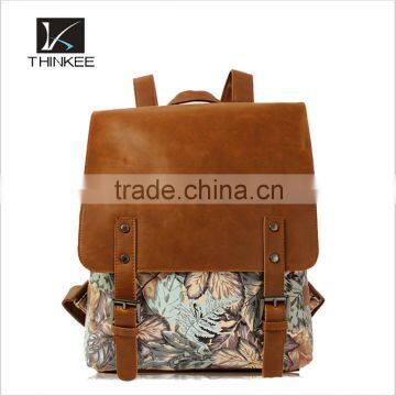 Best selling beautiful image flower printing leather strap backpack bag