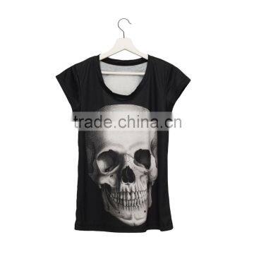 China Supplier Hot Sale Custom 3D Printing Skull Black Branded Woman T-shirt photo-2