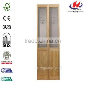 32 in. x 80 in. Pantry Glass Over Raised Panel Pine Interior Bi-fold Door