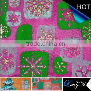 Snow Flake New Designs Bronzing Satin Fabric for Christmas