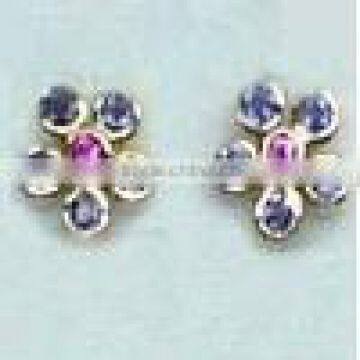 Ear Ring With Ruby & Iolite