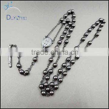 Stainless Steel Religious Bead Rosary Cross Charm Necklace