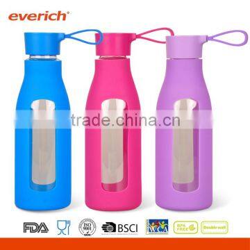 Everich customized 600ml borosilicate glass water bottle with twist lid silicone