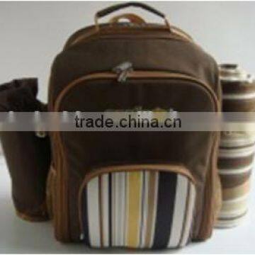 4 Person Picnic Backpack with cooler compartment/padded straps/wine holder/front pocket/fleece blanket with waterproof backing