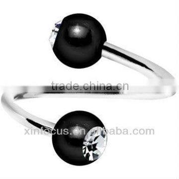 Black acrylic clear gem sexy spiral twister free belly button rings wholesales piercing body jewelrys