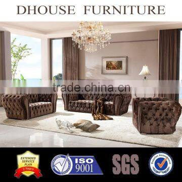 2016 Italian Classic Button Tufted Brown Fabric Upholstered Chesterfield Sofa AL030