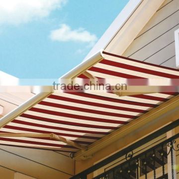 Folding arm awnings with electric control