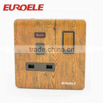 British standard Mahogany painting PC panel 13A wall switch socket with neon