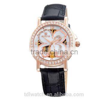 Newest Genuine Leather Skeleton Leather Wrist Watch