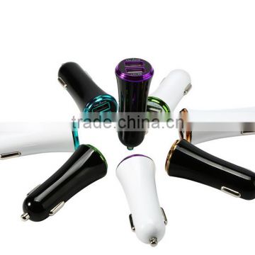 Color double USB car charger, cell phone car charger, 2.1 A car charger, 2 usb circle vehicle car charger