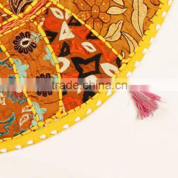 Yellow Indian Meditation Pillows Round Cushion Ethnic Decorative Pillow Patchwork Pillows photo-4