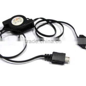 Black Micro USB to USB A Retractable Data Sync Charger Cable