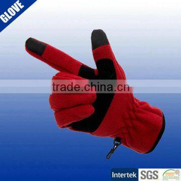 Red color cycling polar fleece touch screen gloves with cuff