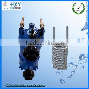 Pvc shell and whorl tube heat exchanger for swimming pool heat pump