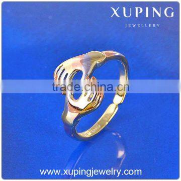 11398 xuping 2016 hot sell gold handshake multicolor plating ring ladies simple gold finger ring