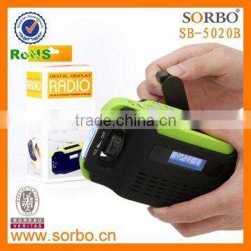 Portable Solar and Crank Dynamo AM/FM Digital Display Radio LED Torch Cell Phone Charger