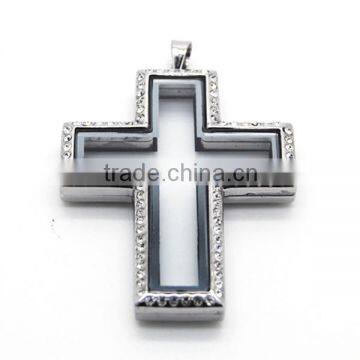 Big size floating glass lockets design stainless steel cross locket pendant unique cross pendants modern cross pendants LP9254