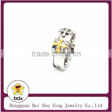 High quality engraved three gold and silver plated cross fashion Ring