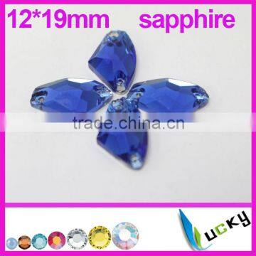 2014 New!Highest quality sew on rhinestones 12*19mm number 3071# Axe shape Sapphire Strass crystal beads for Sewing