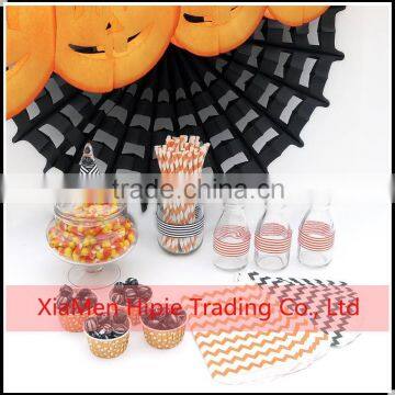 Orange and Black DIY Tissue Paper Fan Halloween Outdoor Decoration photo-2