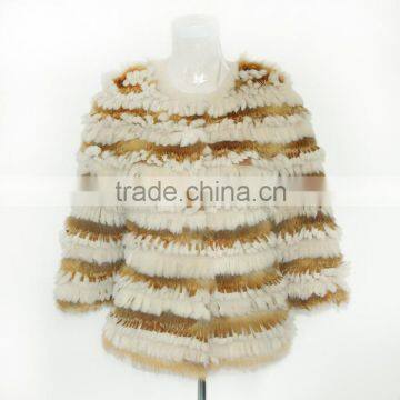 Sheared lamb fur coat with red fox fur stripes fur coat women winter style KZ14109