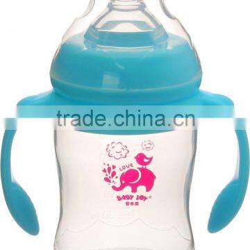 Customer brand and logo name with handle plastic baby bottles