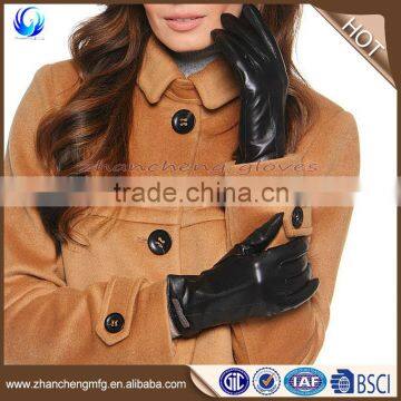 Elegant ladies wool lined black tight sheepskin leather touch screen gloves