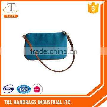 Microfiber fabric cosmetic bag for lady with wrist strap.