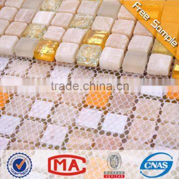 LJ JTC-1302 Beige Natural Stone Mix Golden Crackle Glass Mosaic Tile Bathroom Floor Tiles in Philippines Style