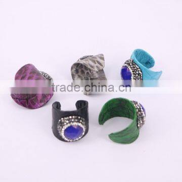Faceted Stone RingGemstone Fashion Ring, Snakeskin Rings,Round Shape Pave Setting Crystal Jewelry Finger Gem Stone Druzy Ring